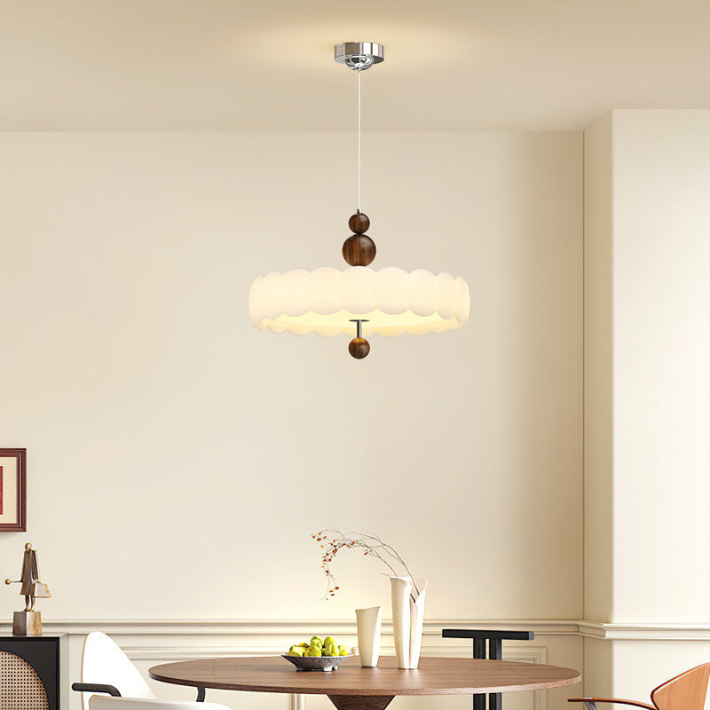 Round Clouds Shape Pendant Light With Cozy Euphoric Walnut Floriated For Dining Room