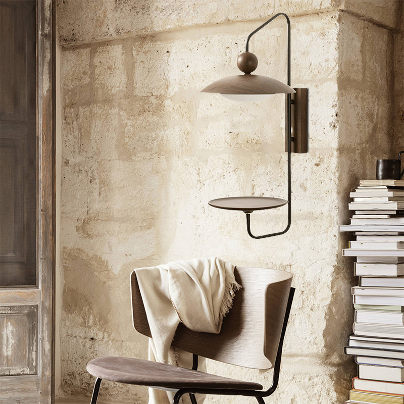 Vintage Wood Industrial Ironwork Matte Black Disc Wall Lamp For Lounge
