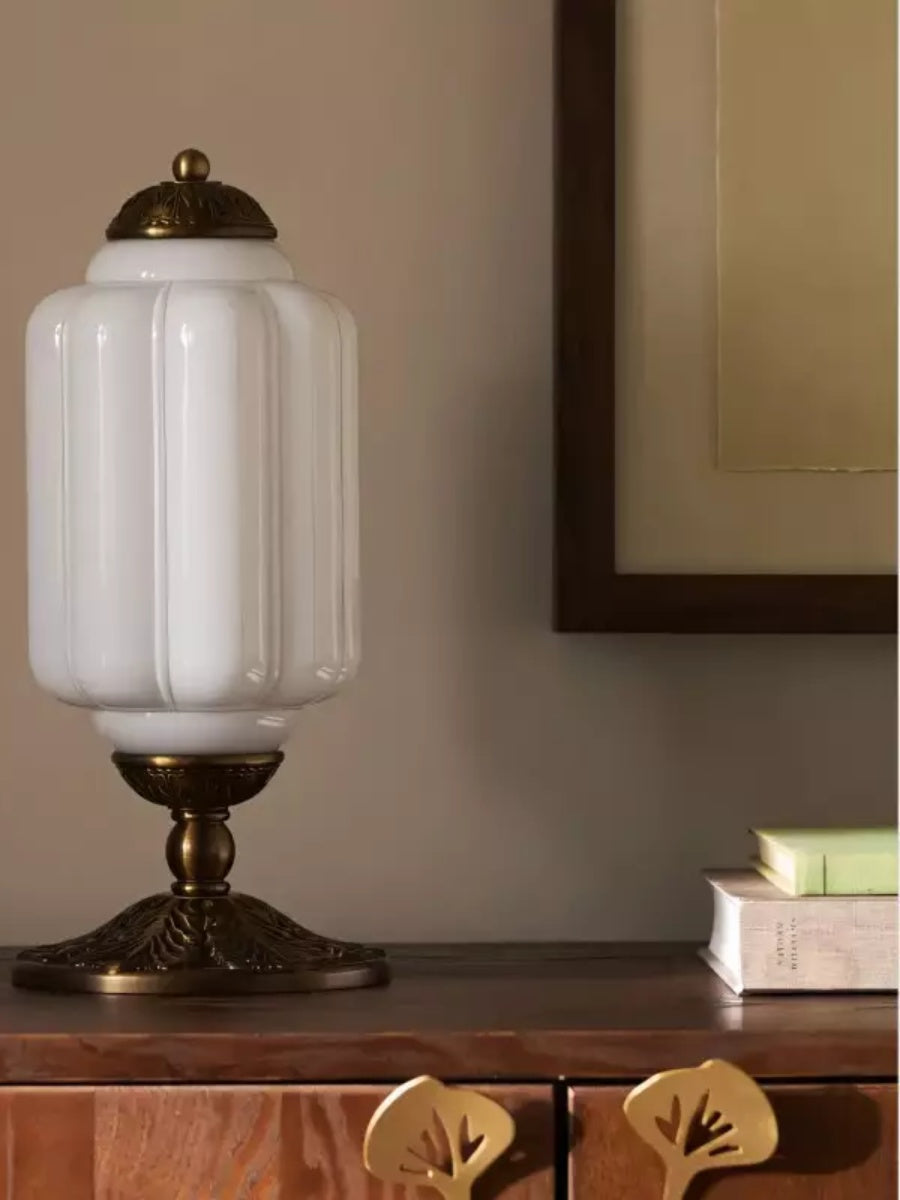 Vintage Green Glass LED Table Lamp