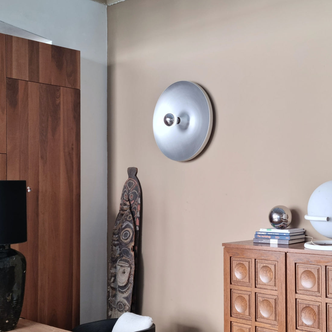 Plafonnier disque élégant de l'ère spatiale, chrome, or, blanc, noir, non dimmable