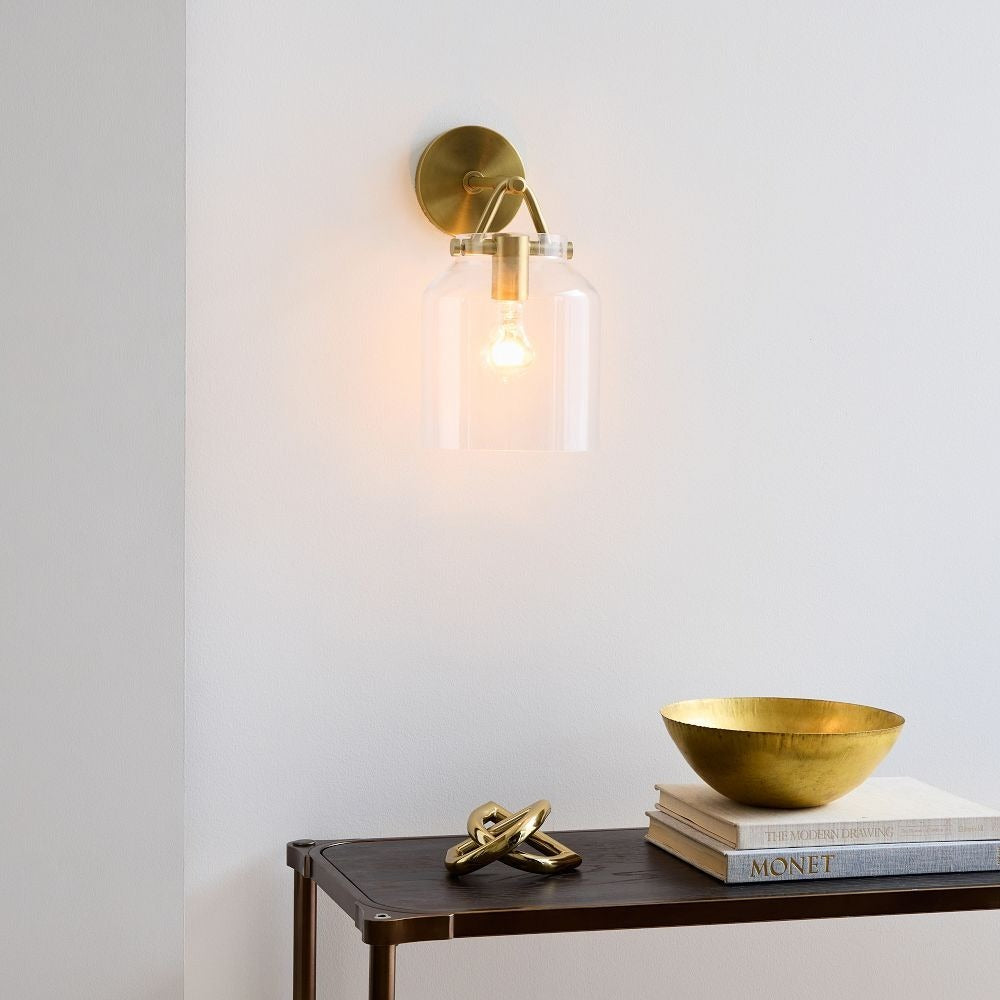 Hanton Modern Minimalist Brass and Glass Sconce – Damp Rated for Bathrooms