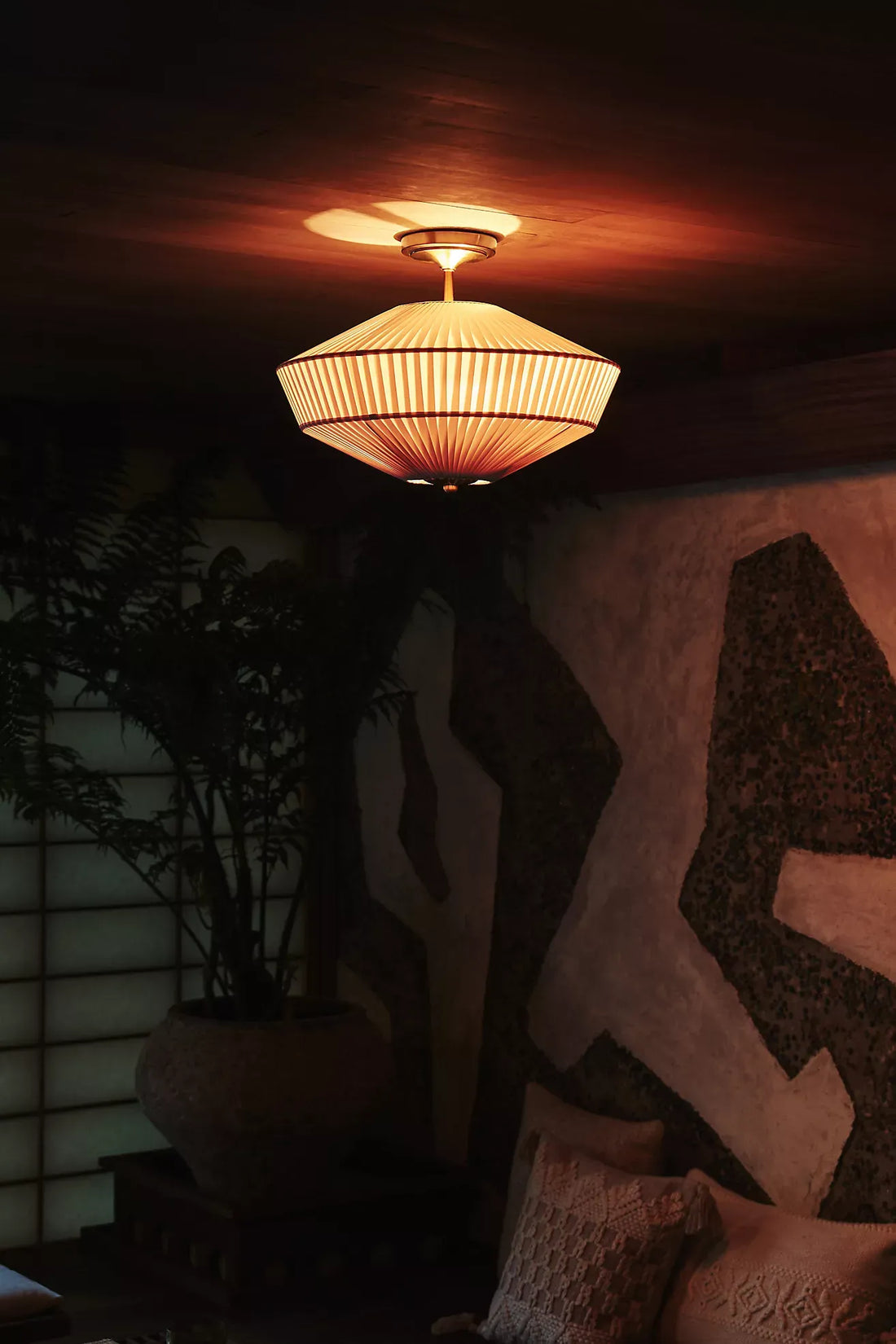 Elumina Modern Fabric Ceiling Lamp - Brass Flush Mount for Dining Room