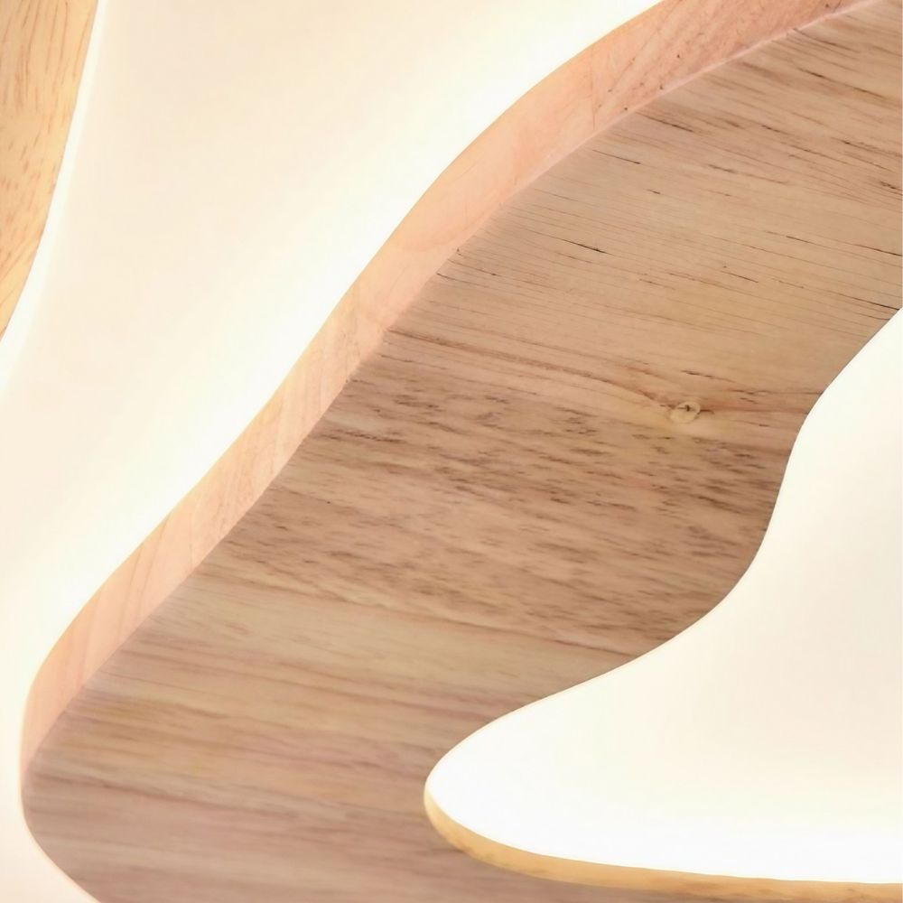 Wood Flush Mount Ceiling Light - Natural Beaded Pendant Design