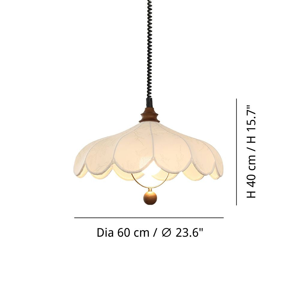 Lily Fabric Pendant Light - French Linen Petal Wood Lamp for Bedroom