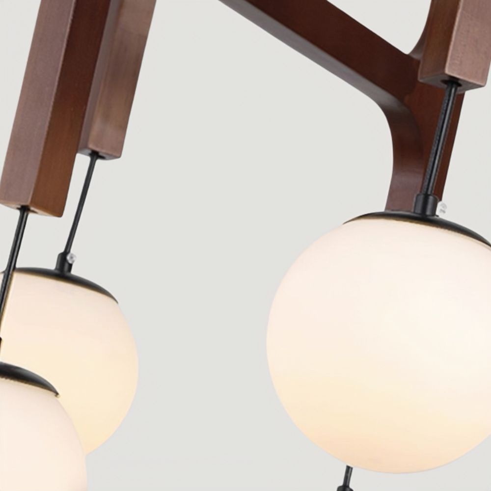Multiple Wood Sputnik Chandelier - Glass Bubble Ball Pendant for Modern Home