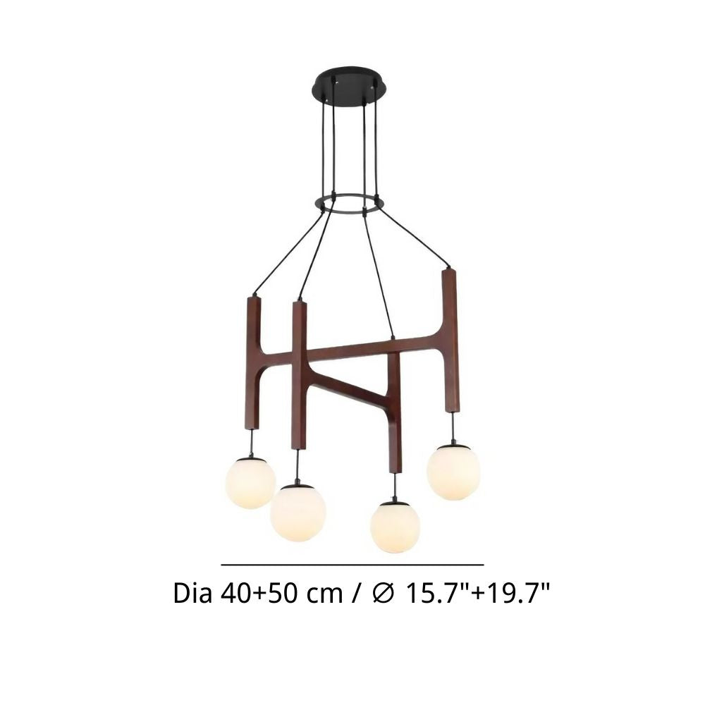 Multiple Wood Sputnik Chandelier - Glass Bubble Ball Pendant for Modern Home