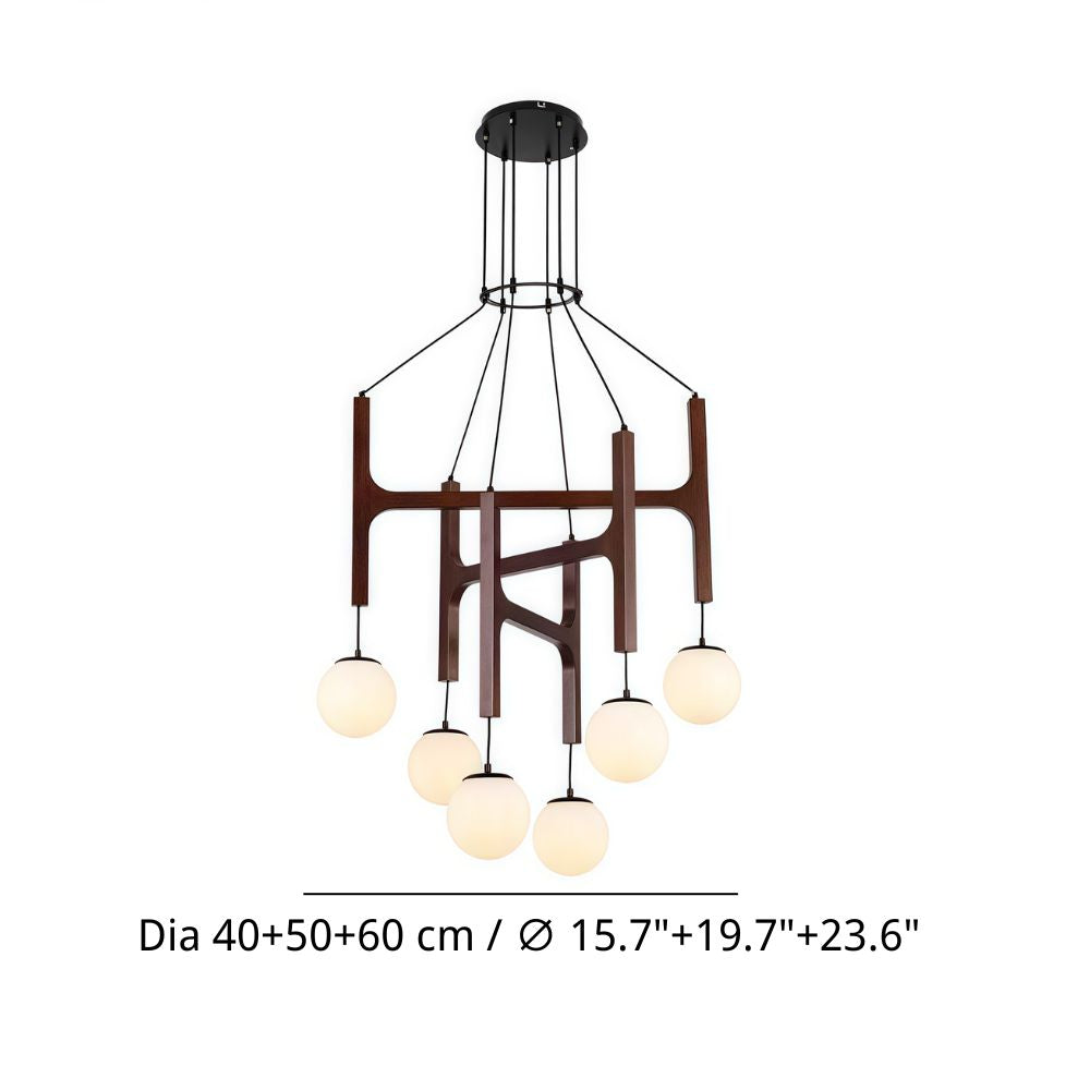 Multiple Wood Sputnik Chandelier - Glass Bubble Ball Pendant for Modern Home