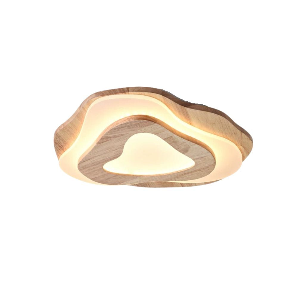 Wood Flush Mount Ceiling Light - Natural Beaded Pendant Design