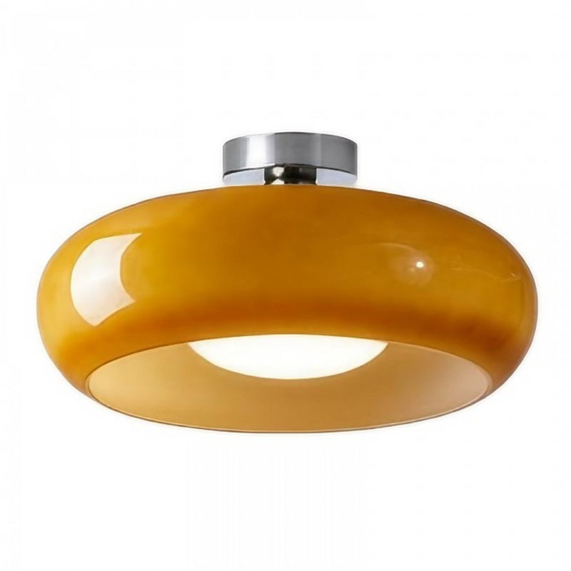 Glass Disc Ceiling Light – Vintage Brass Bauhaus Fixture for Hallway