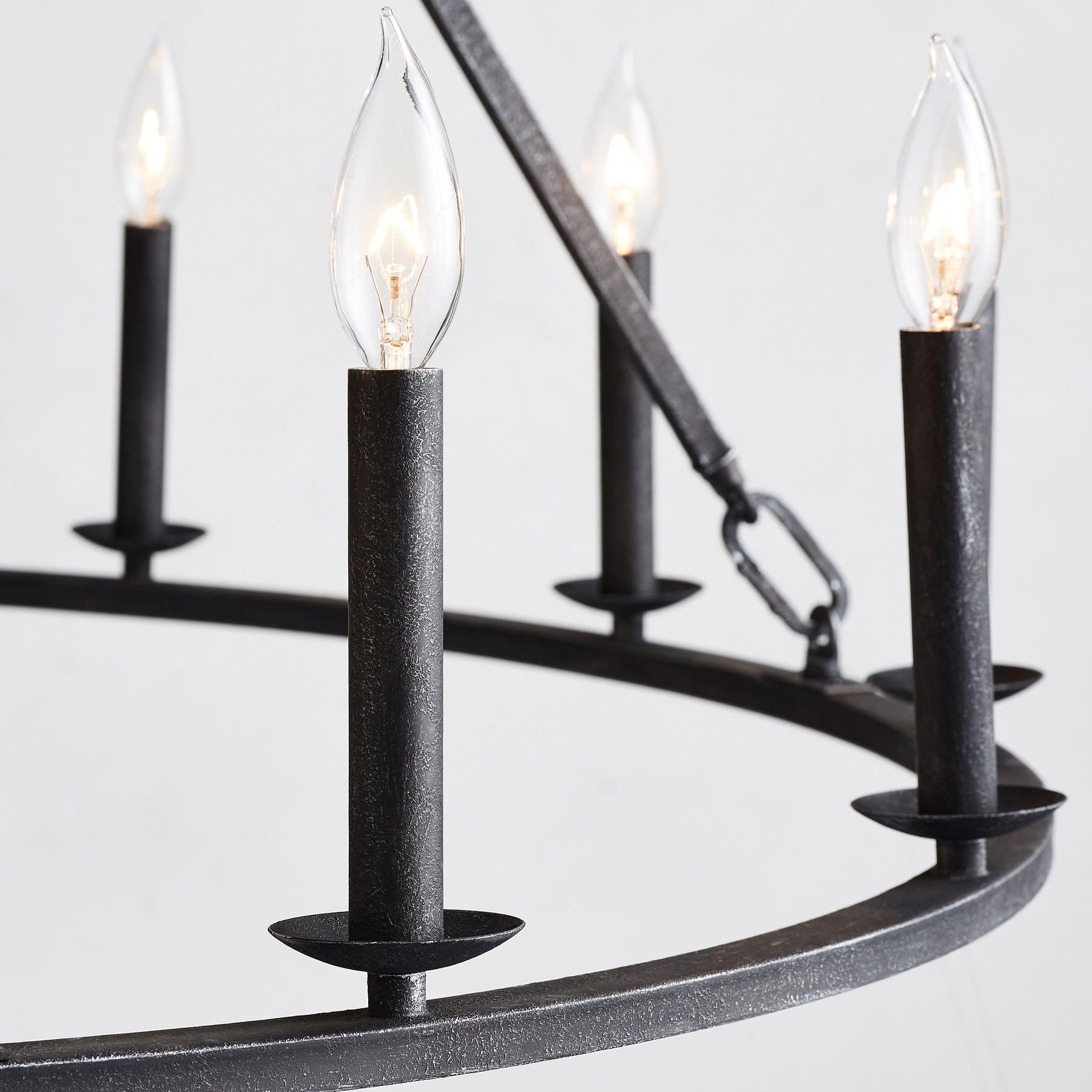 Rowan Modern Wagon Wheel Round Chandelier - Industrial Farmhouse Iron Lighting Fixture