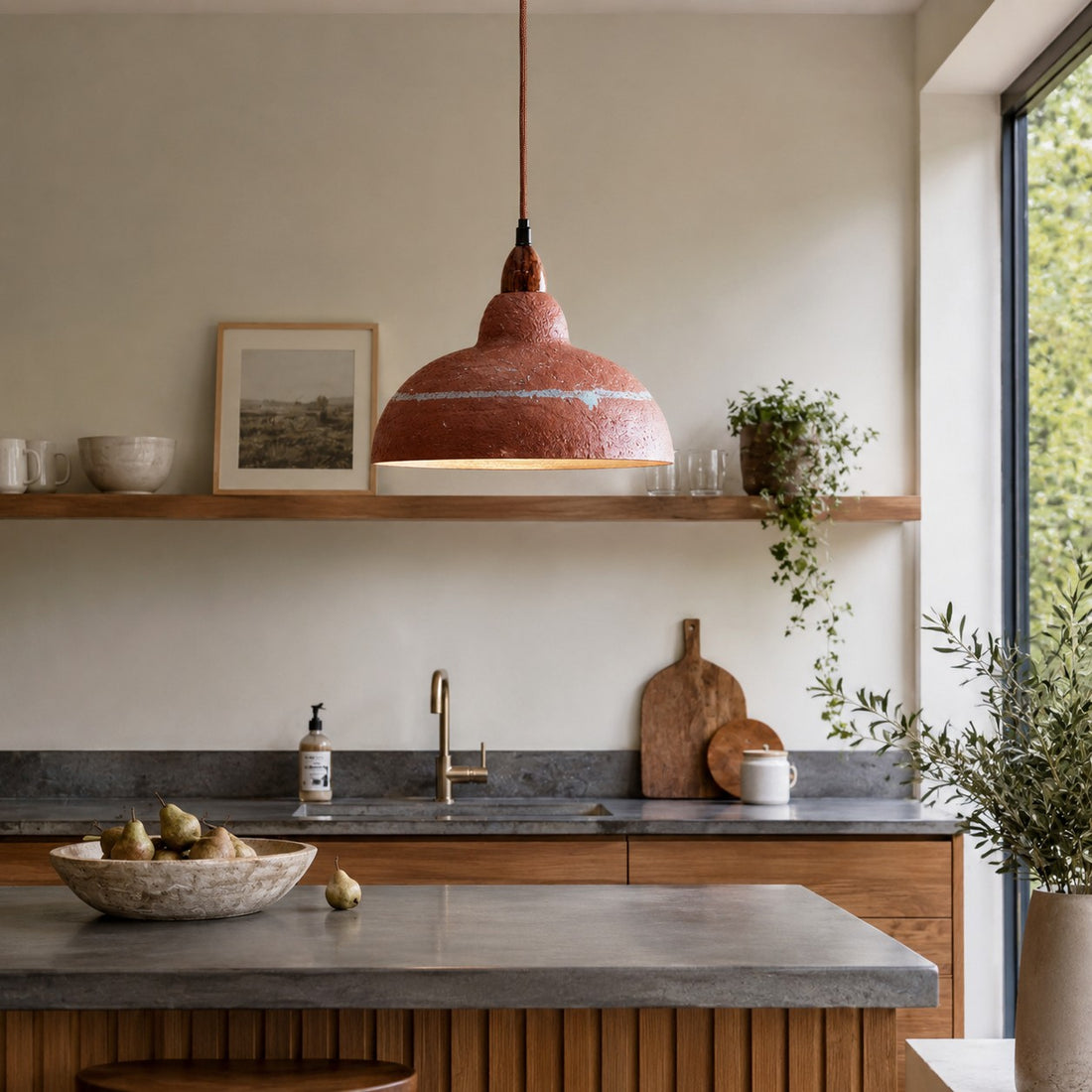 Terracotta resin pendant light in room setting