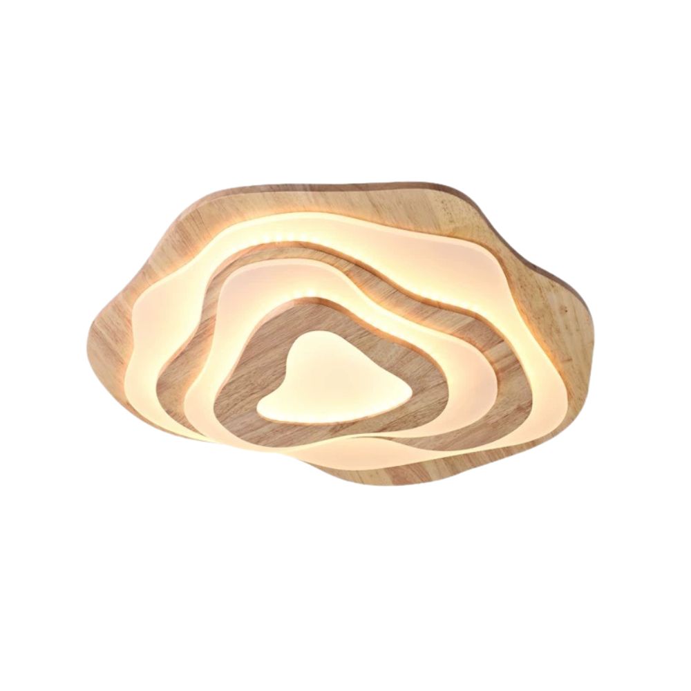 Wood Flush Mount Ceiling Light - Natural Beaded Pendant Design