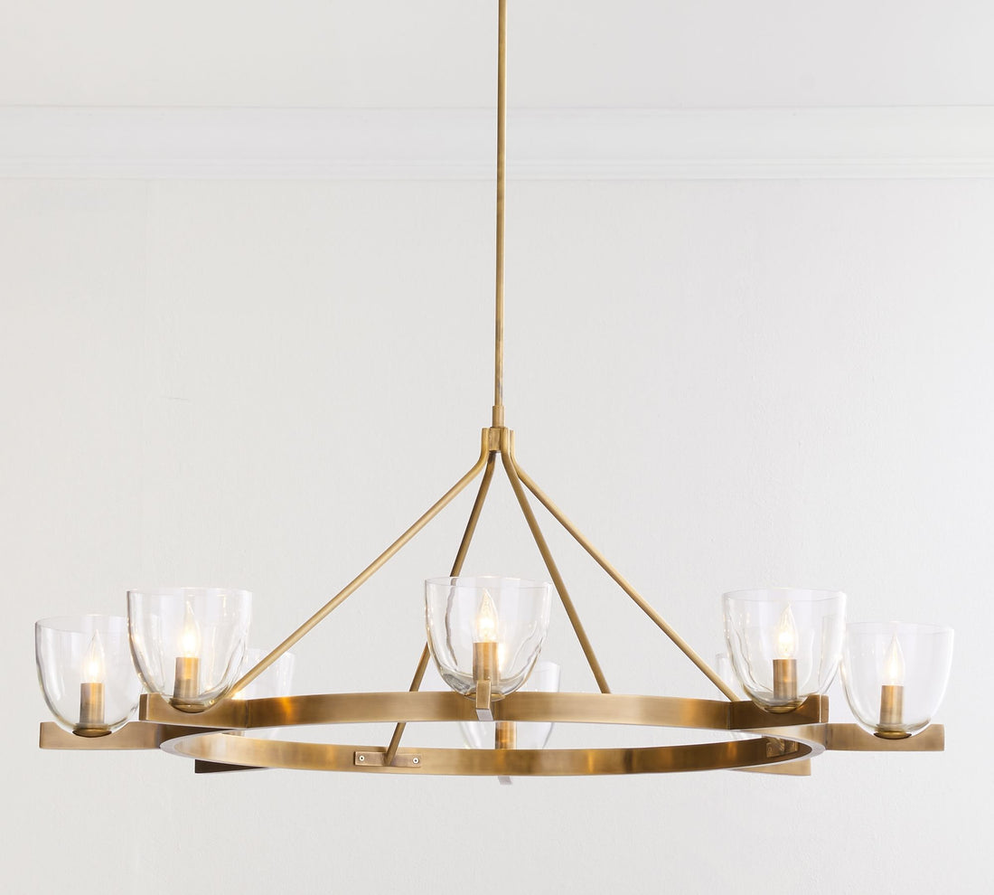 Lustre Auria en verre soufflé à la main et métal - Design contemporain en laiton