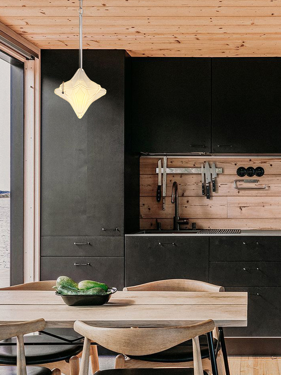 Art Deco Astris Elara Star Pendant Light-Frosted Glass Pendant with Geometric Style