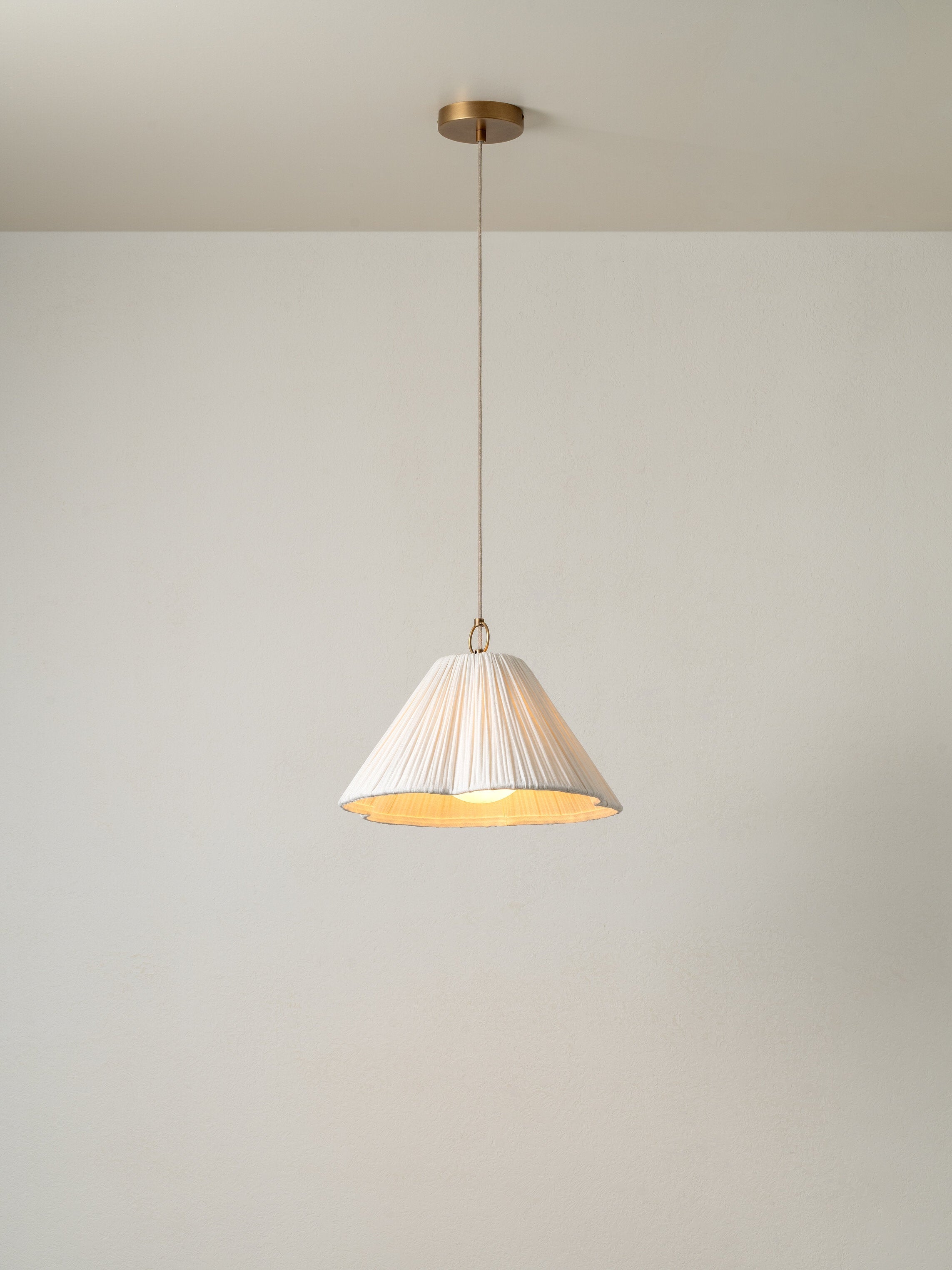 Lindi - Small Aged Brass and Linen Scalloped Pendant Light