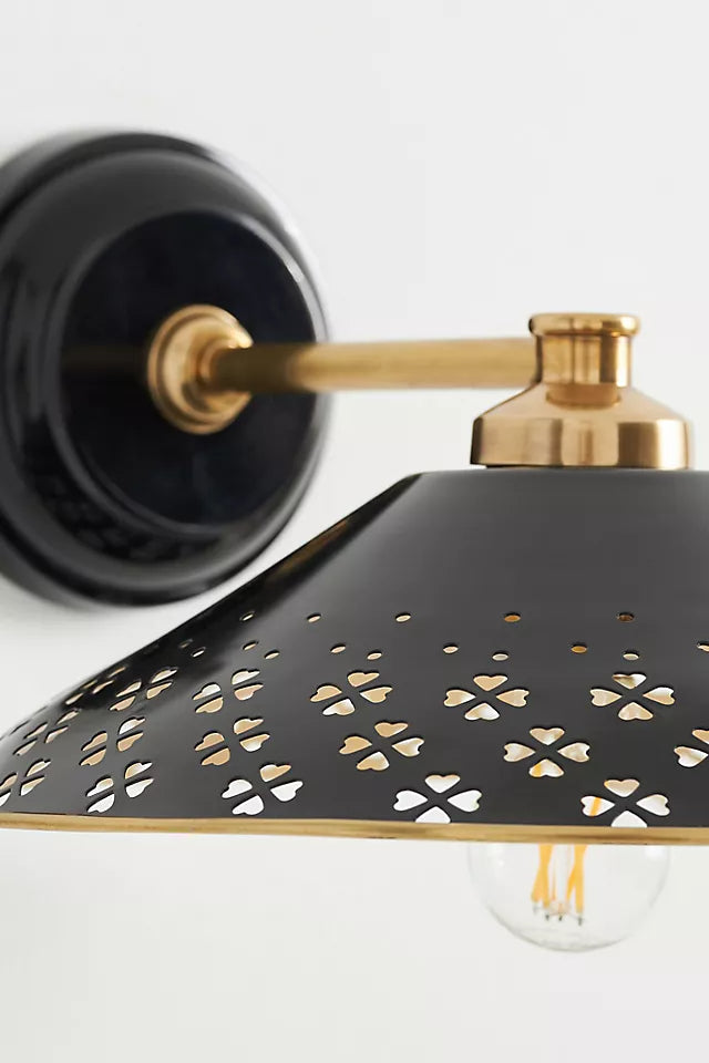 Auriglow Modern Wall Sconce – Brass Perforated Light for Bedroom or Hallway