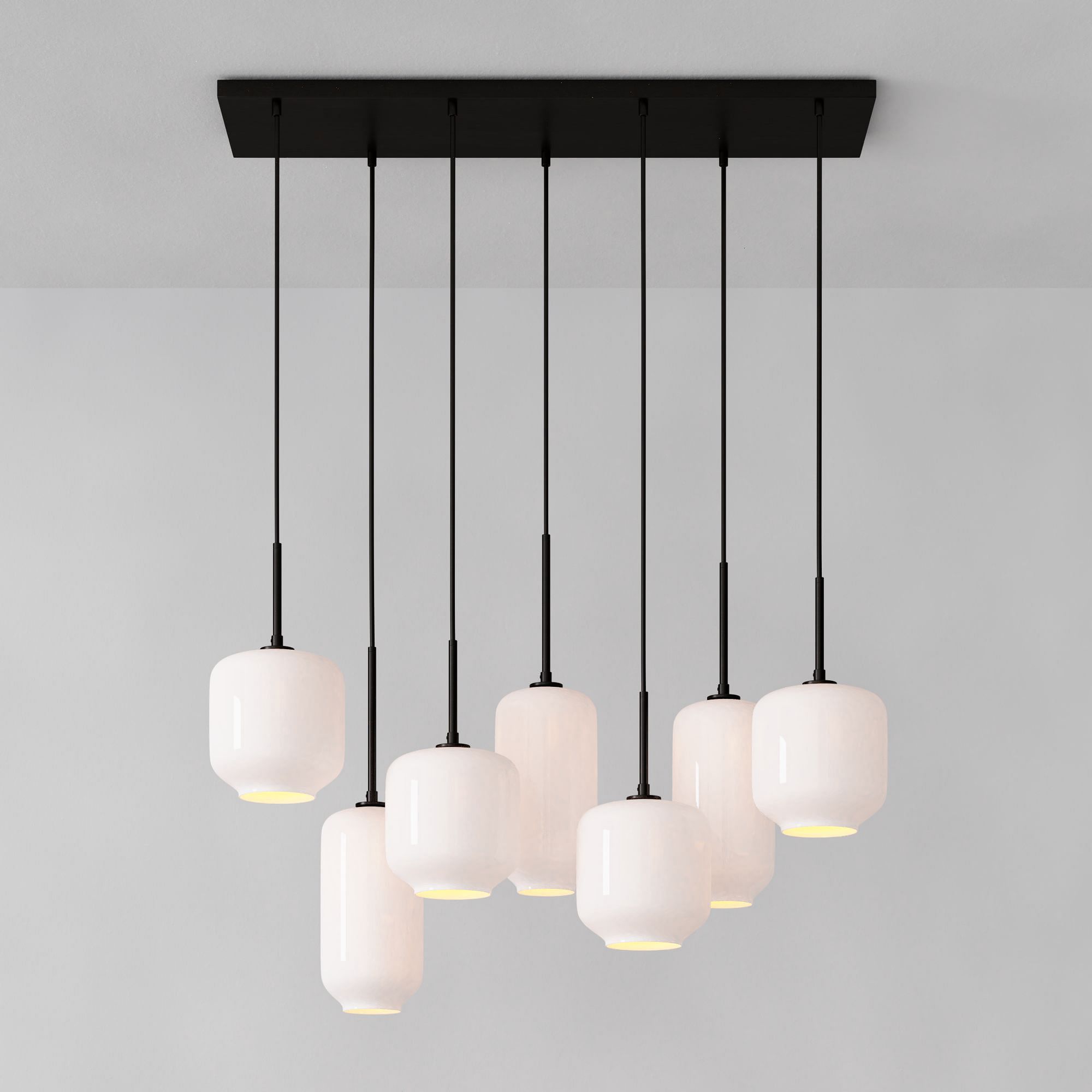 Lumivelle Sculptural 7-Light Chandelier – Adjustable Height Modern Glass Pendant