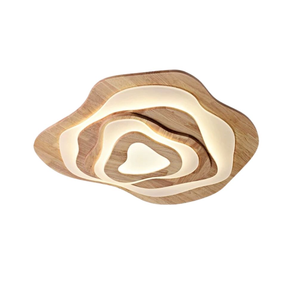 Wood Flush Mount Ceiling Light - Natural Beaded Pendant Design