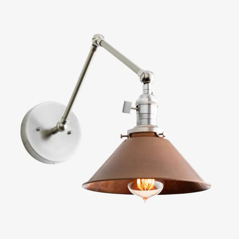 Conique Metal Industrial Wall Sconce with Adjustable Arm - Vintage Copper Cone Shade for Task Lighting