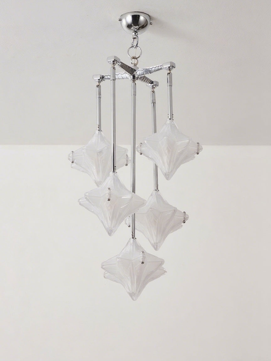 Art Deco Astris Star Chandelier -Frosted Glass Deco Fixture for Dining Room