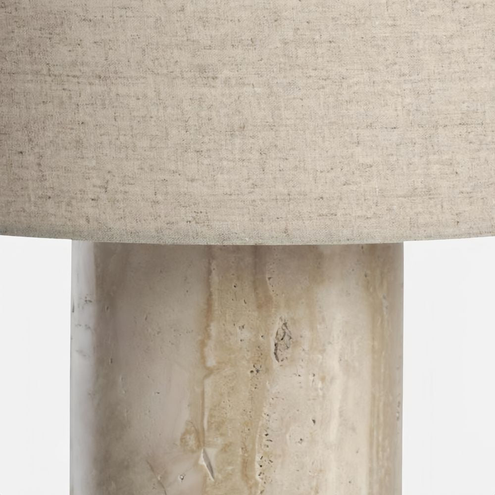 Travertine Stone Table Lamp - Natural Drum Shade for Living Room