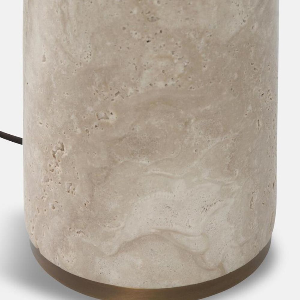 Travertine Stone Table Lamp - Natural Drum Shade for Living Room