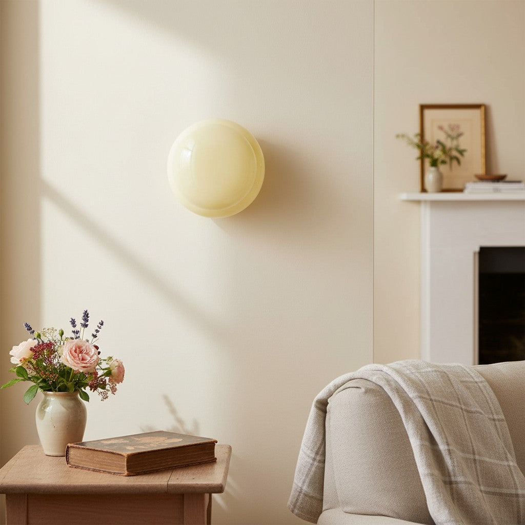 Vintage Opal Glass Wall Lamp - Classic Round Sconce for Living Room