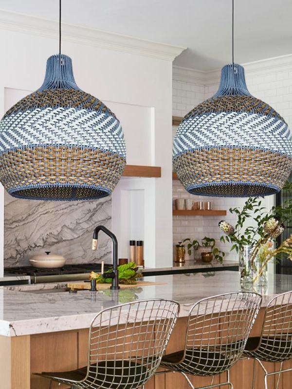 Handwoven Blue Rattan Pendant Light