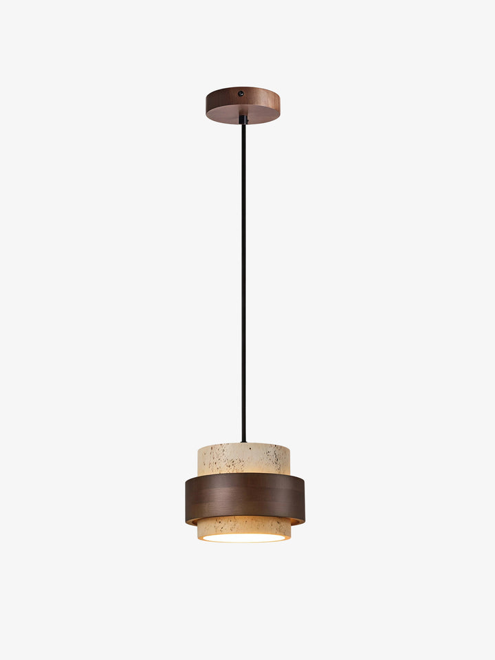 Natural Travertine Pendant Light - Walnut Circle Design for Dining Room