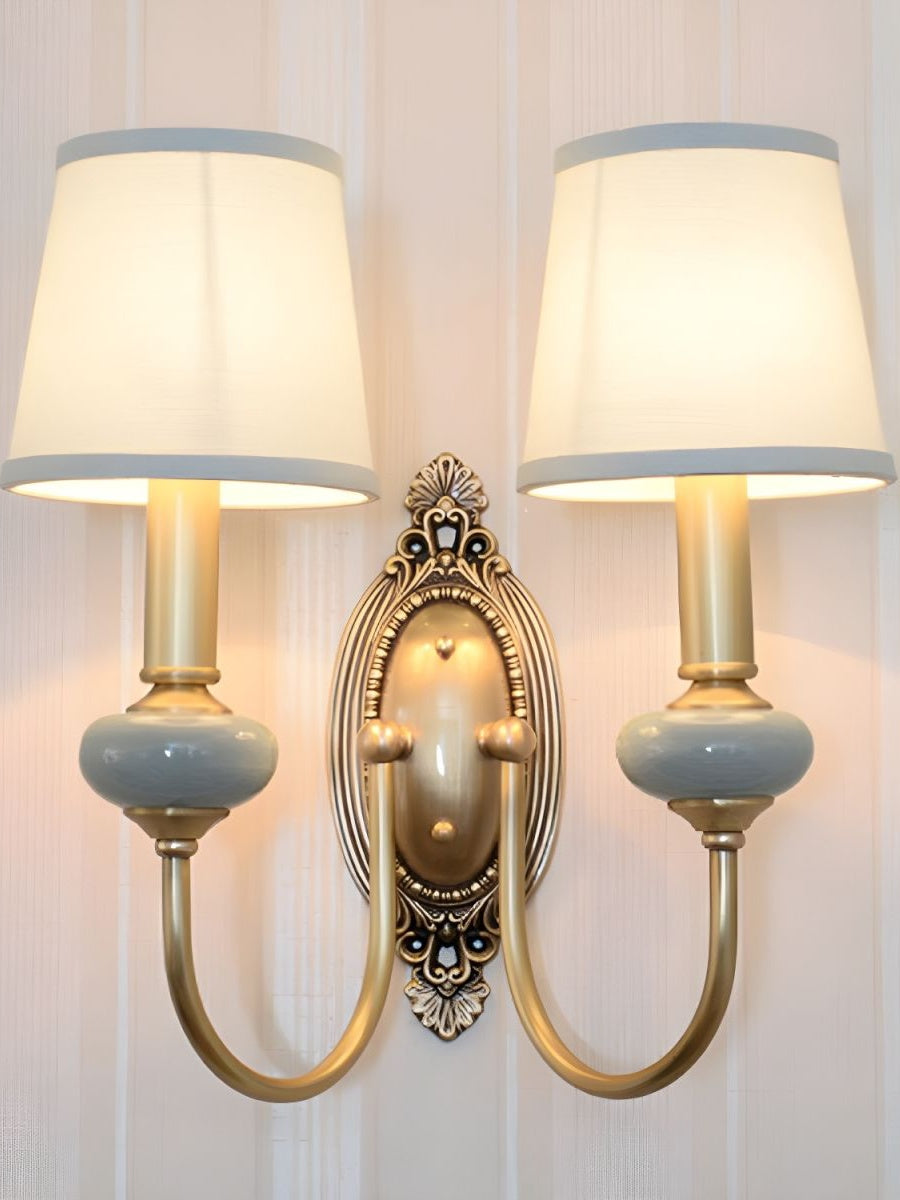 Classic Fabric Shade Sconce-Ceramic Wall Light for Hallway or Bedroom
