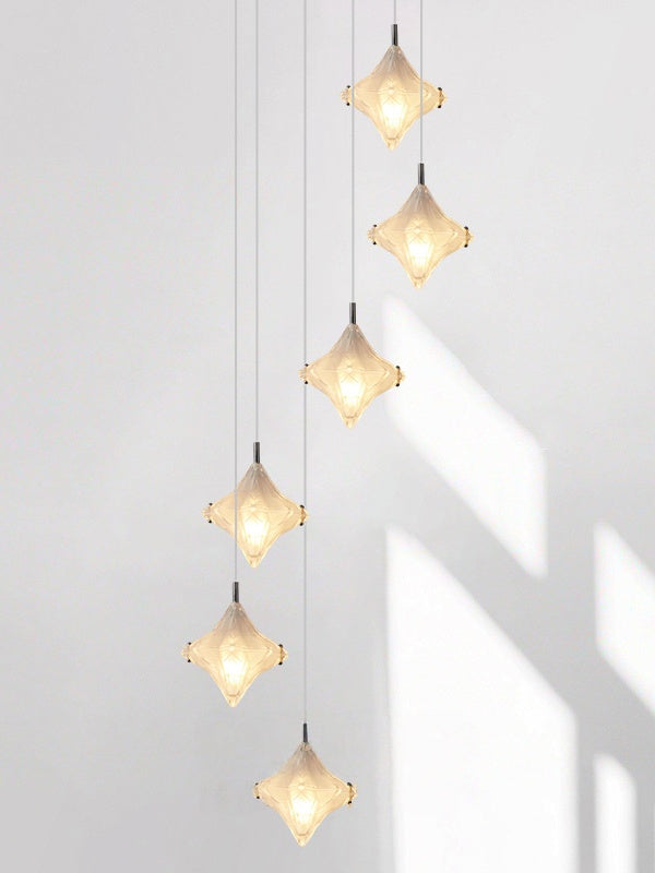 Art Deco Star Staircase Pendant Light -Frosted Glass Hanging Fixture-Astris Altair
