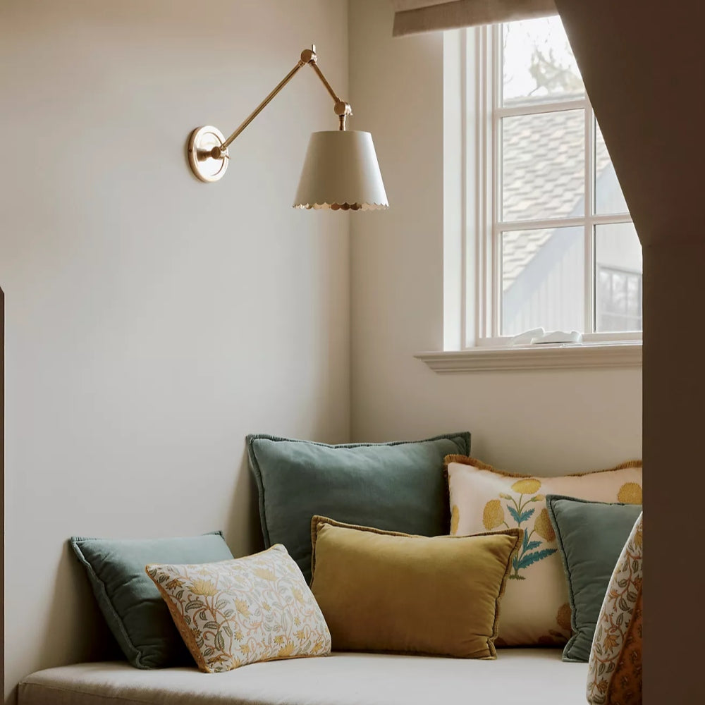 Foldray Leather Scalloped Sconce - Vintage Brass Light for Bedroom