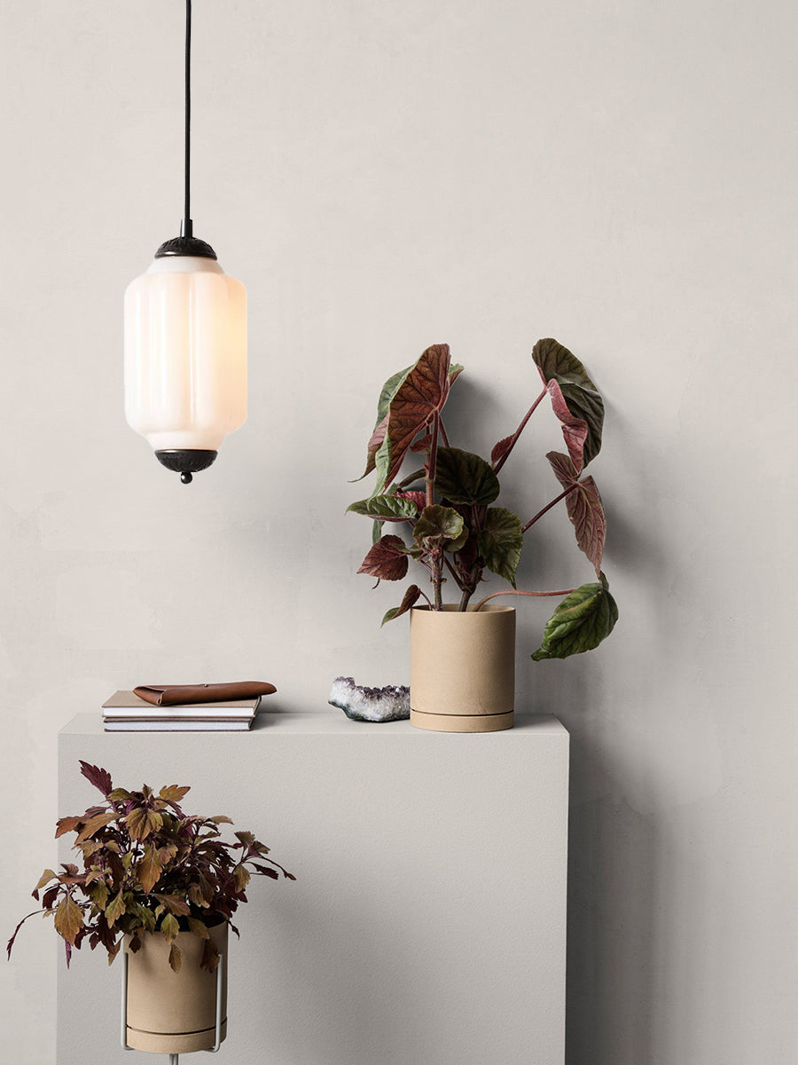 Antique Style Glass Pendant Light Fixture with Brass Details