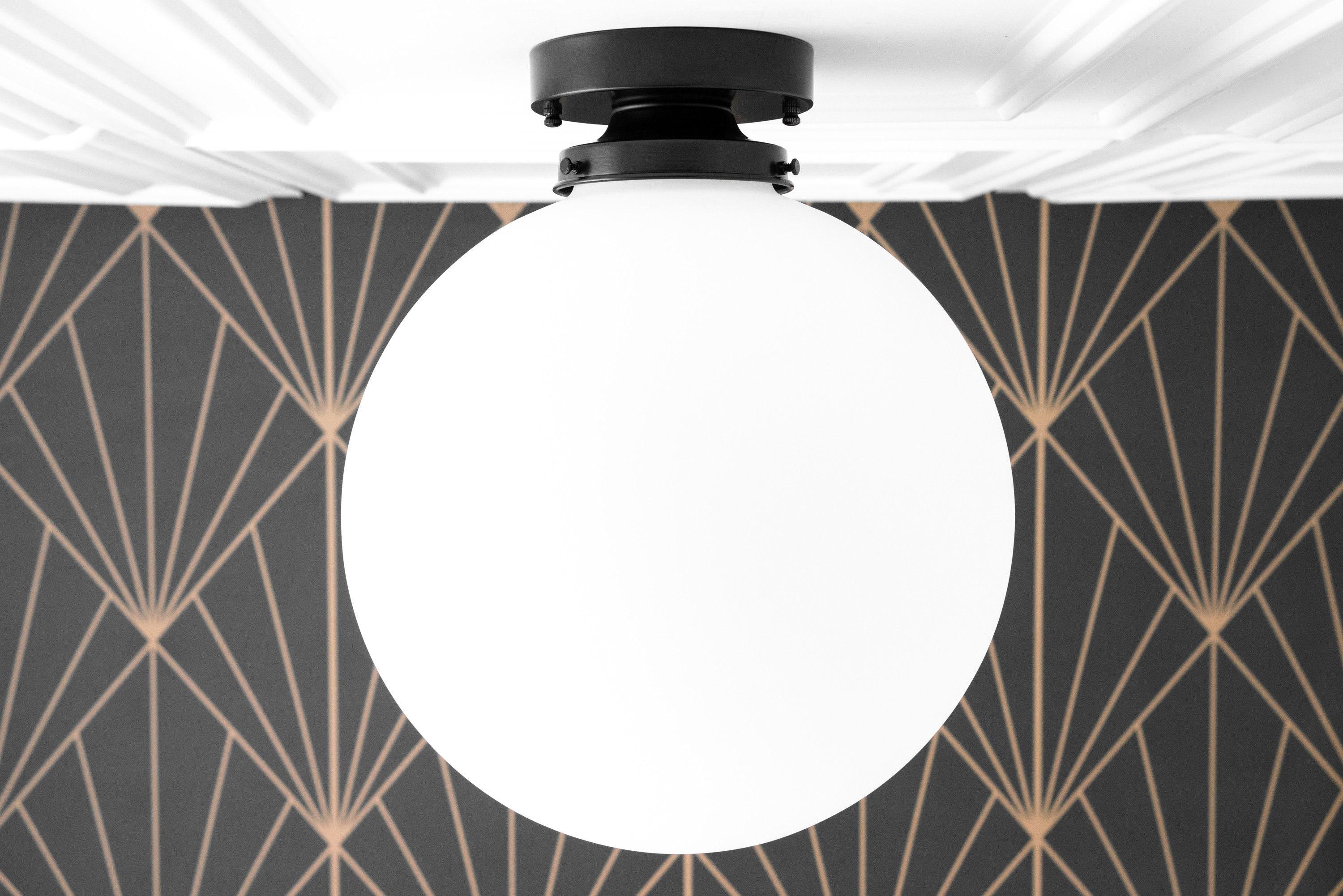 Glorica Glass 12 Inch Globe Ceiling Light - Frosted Glass Art Deco Pendant And Flush Mount