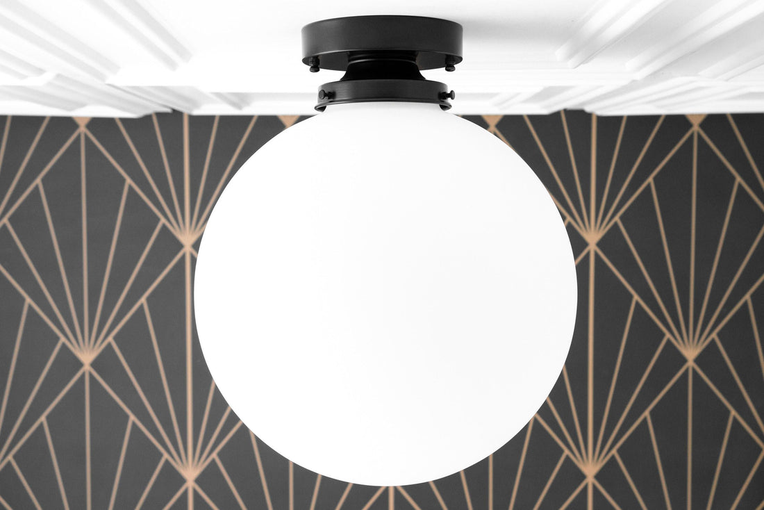 Glorica Glass 12 Inch Globe Ceiling Light - Frosted Glass Art Deco Pendant And Flush Mount