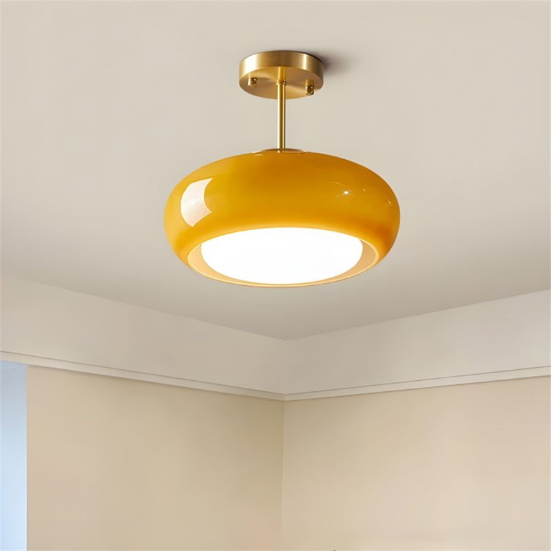 Glass Disc Ceiling Light – Vintage Brass Bauhaus Fixture for Hallway