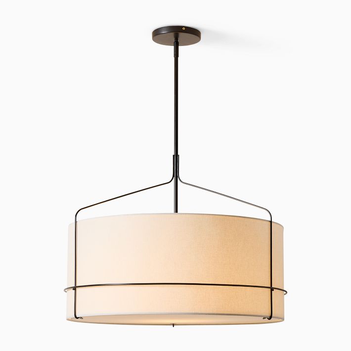 Horelia Linen Drum Pendant Light - Industrial Metal Light for Bedroom