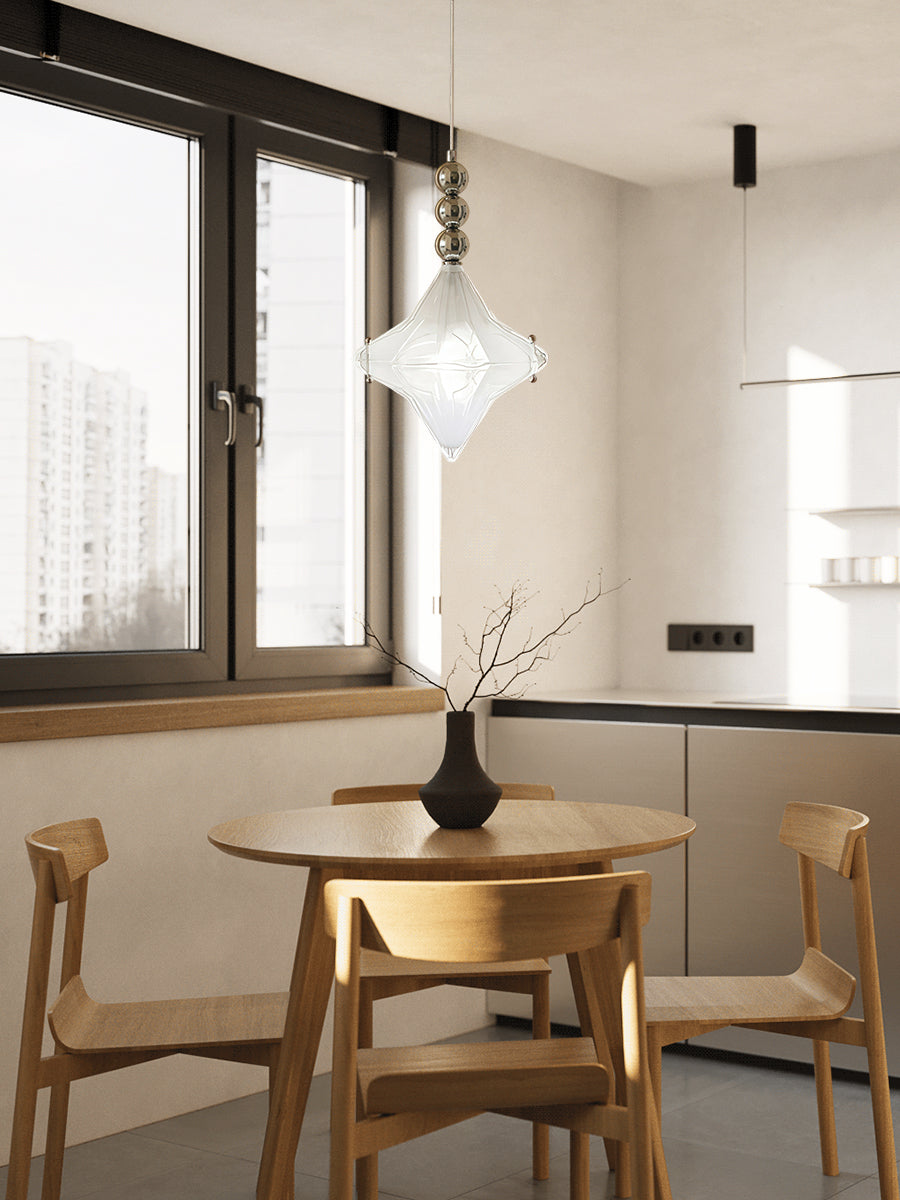 Art Deco Astris Elara Star Pendant Light-Frosted Glass Pendant with Geometric Style