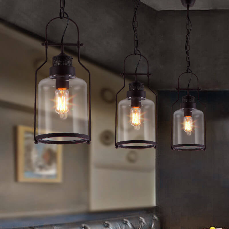 Industrial Black Smoked Glass Pendant Light