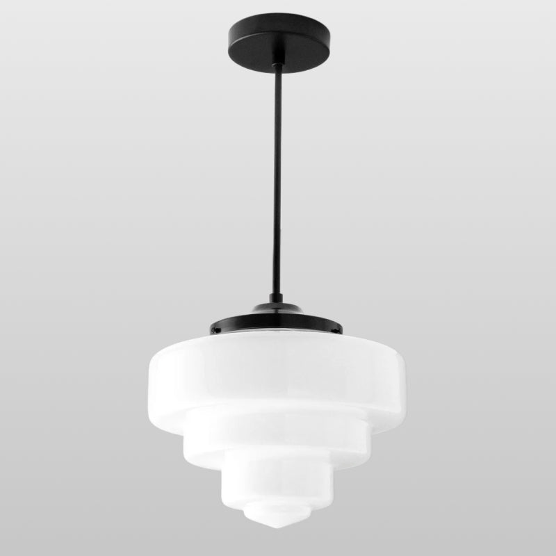 Geotower Glass Brass Pendant Light – Art Deco Opal Globe Ceiling Fixture