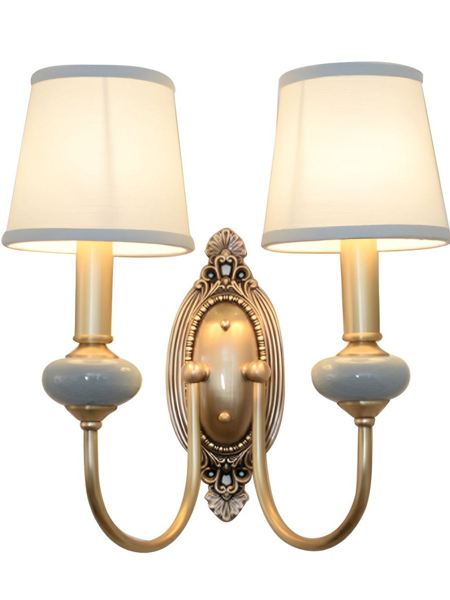 Classic Fabric Shade Sconce-Ceramic Wall Light for Hallway or Bedroom