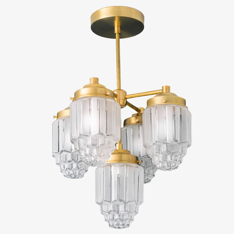 Tierlux Glass Chandelier – Vintage Brass Globe Lighting Fixture