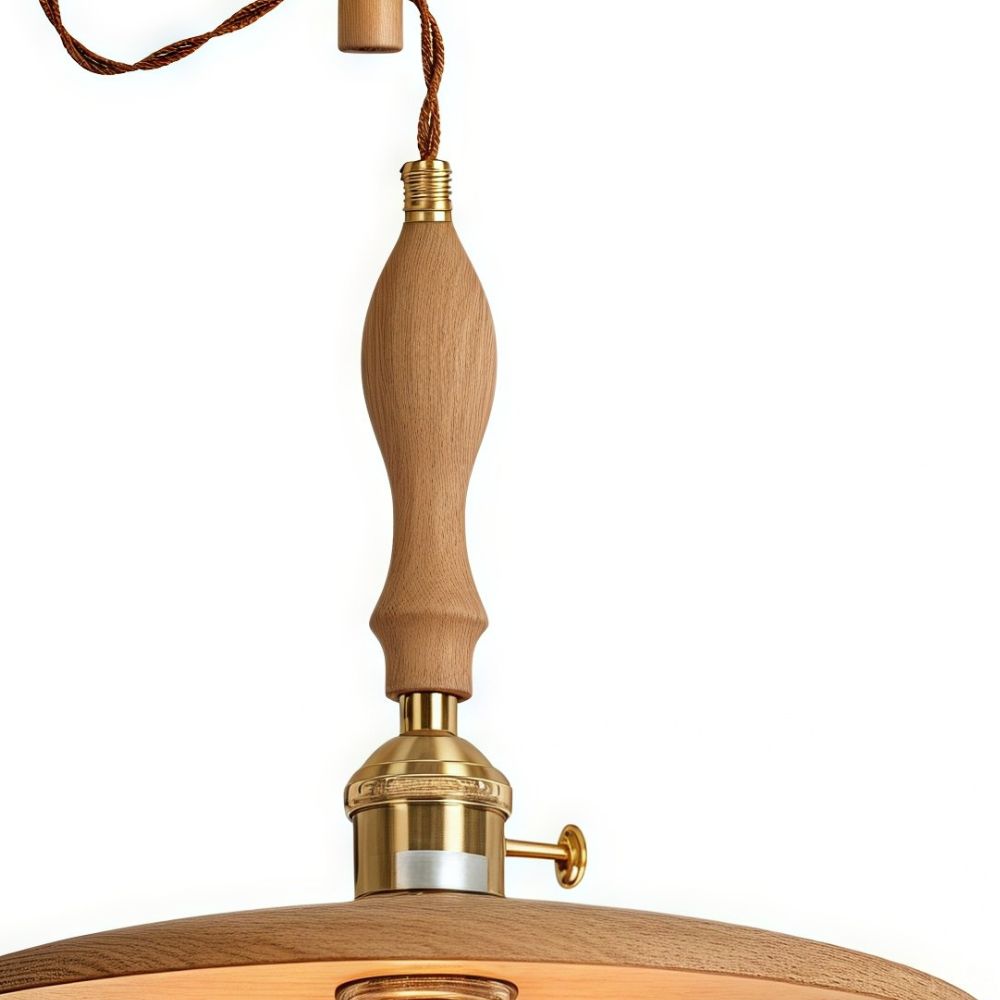 Wood Round Pendant Light - Retro Disc Design with Handle for Farmhouse
