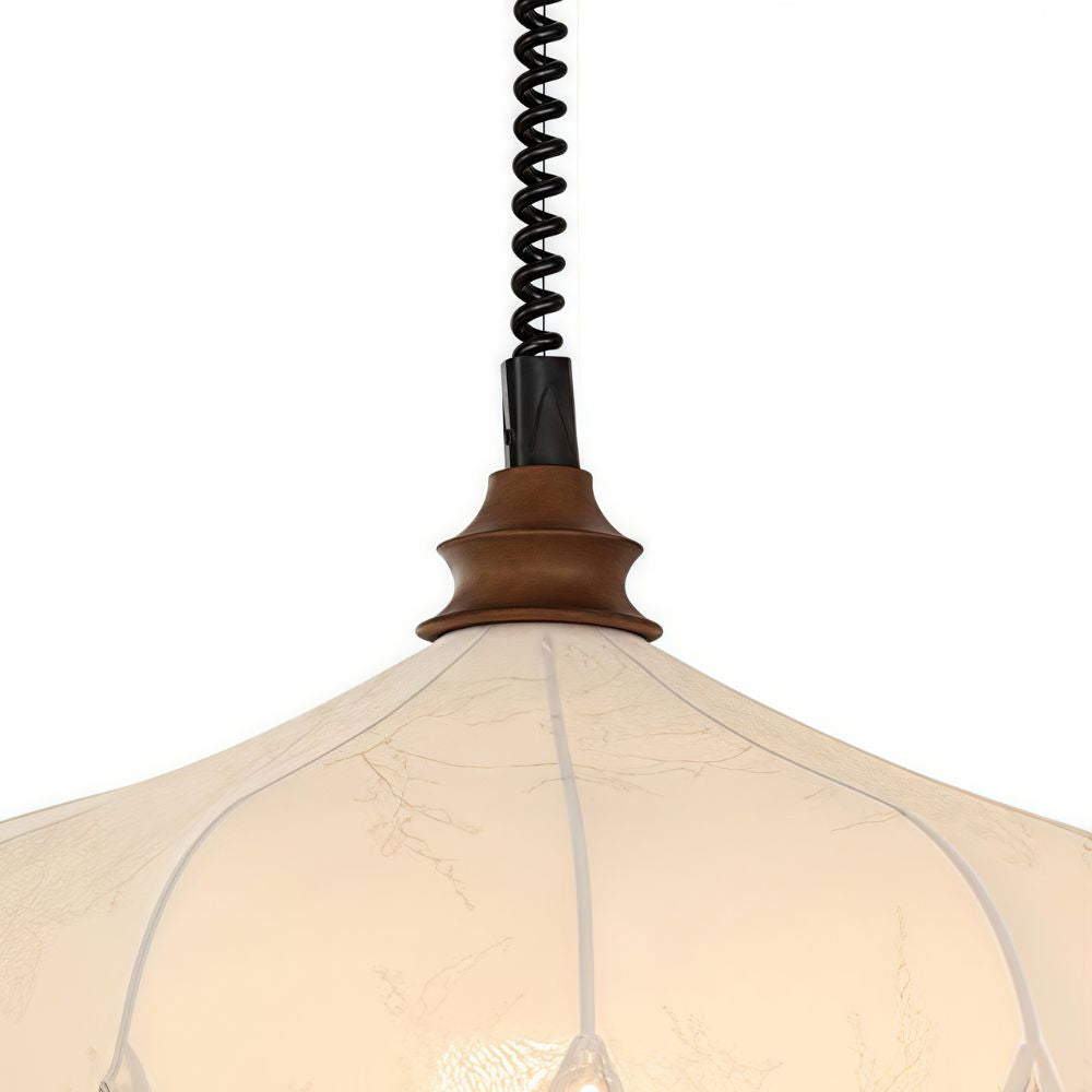 Lily Fabric Pendant Light - French Linen Petal Wood Lamp for Bedroom