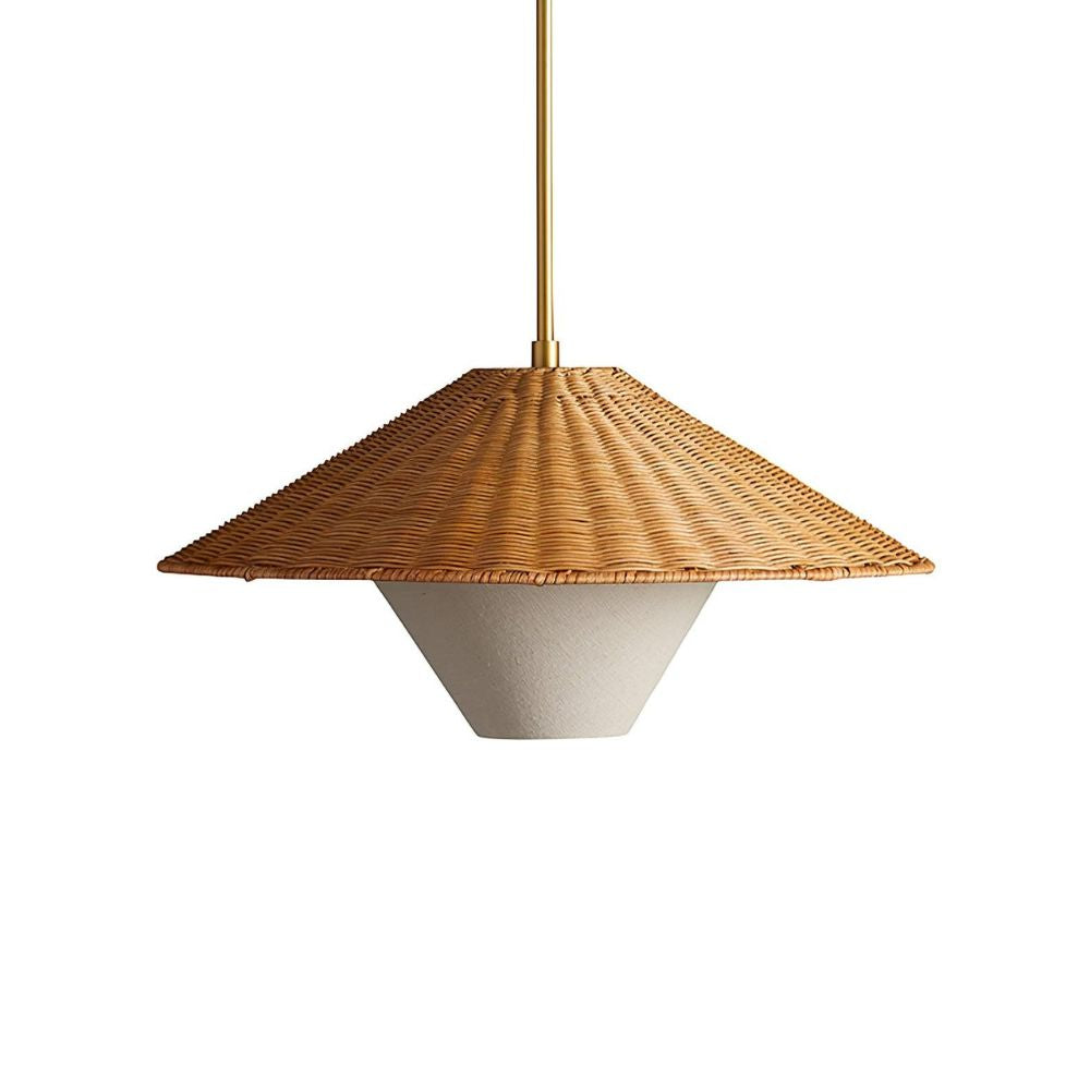 Boho Rattan Pendant Lamp - Gold Straw Hat Pendant Light for Kitchen