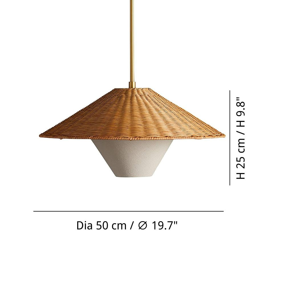 Boho Rattan Pendant Lamp - Gold Straw Hat Pendant Light for Kitchen