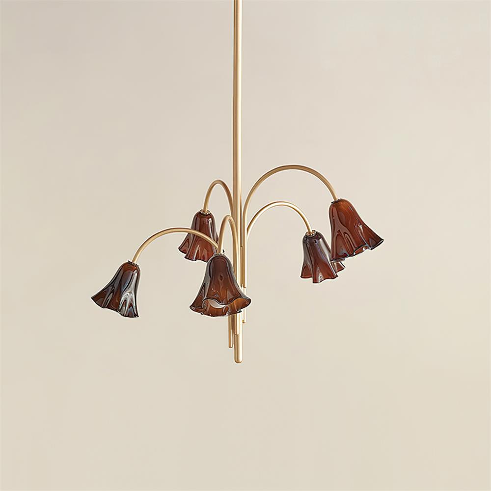 Bellina Modern Romantic Chandelier - Botanical Lily Design with Glass Flowers