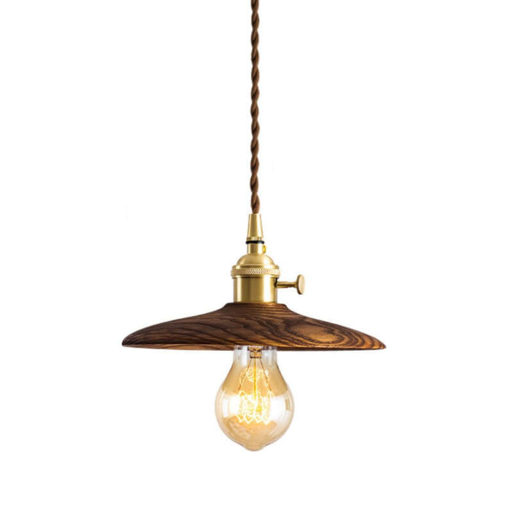 Wood Disc Pendant Light - Retro Kitchen Lighting with Natural Grain