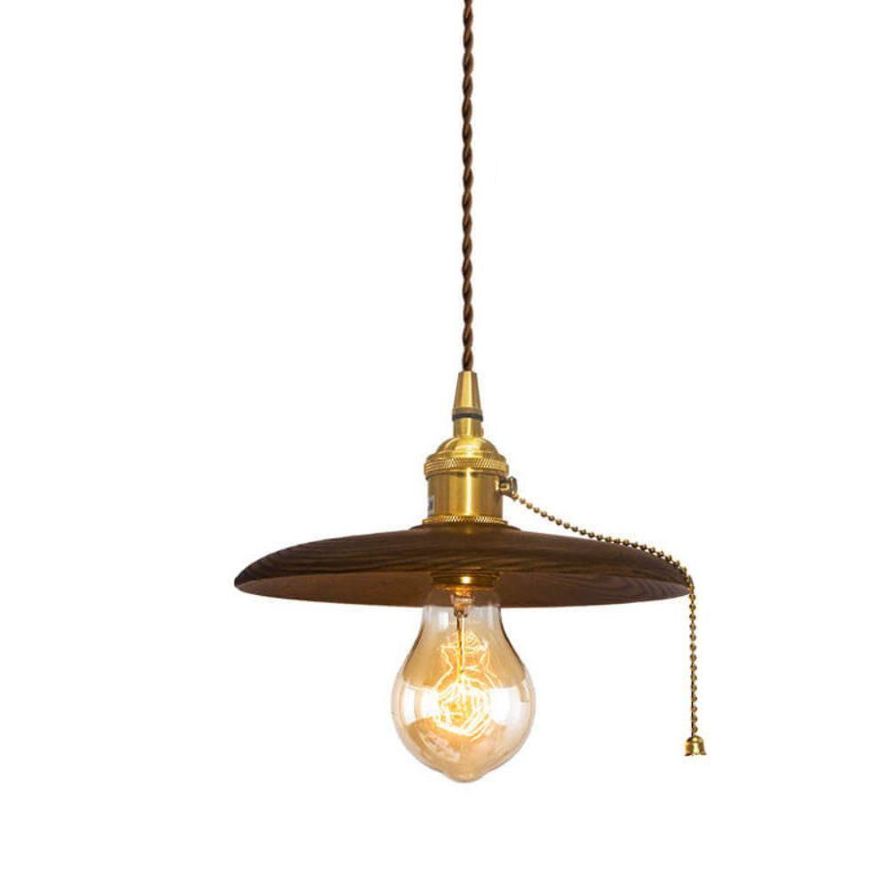 Wood Disc Pendant Light - Retro Kitchen Lighting with Natural Grain