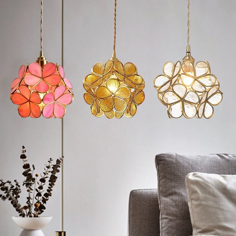 Retro Glass Flower Petal Pendant Lamp